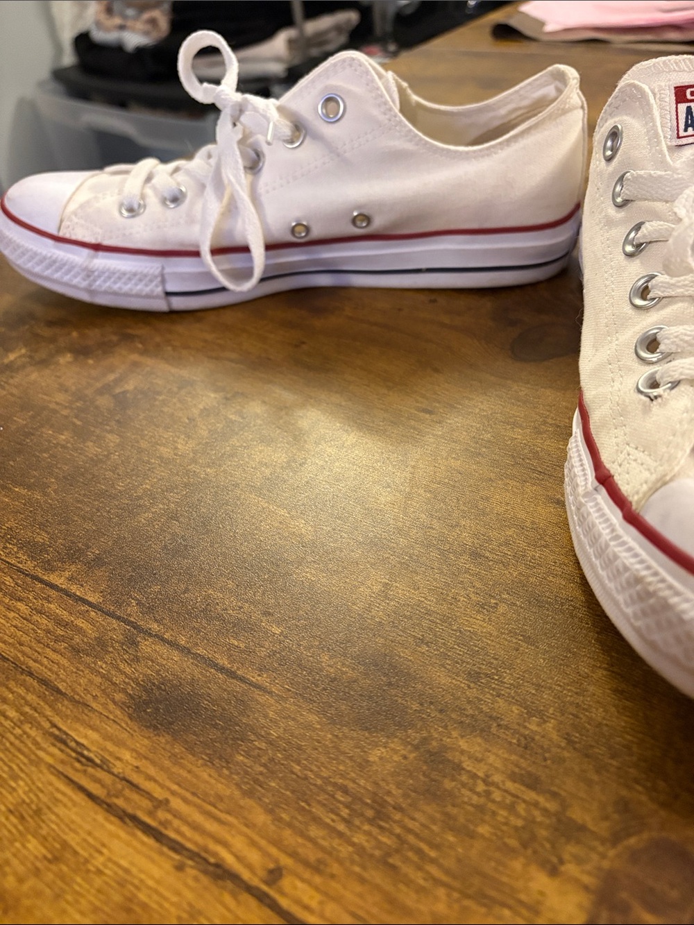Converse White Canvas Low Top Sneakers with Red Trim - Picture 4 of 8